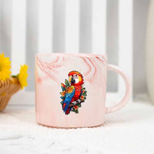 Scarlet Macaw Kawaii Marble Mugs