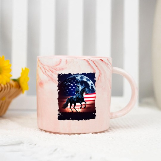 America horse under Moon with American Flag Marble Mugs