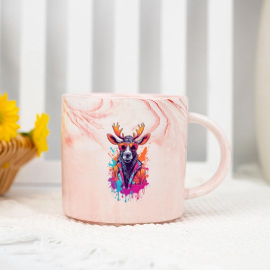 Cool Moose With Sunglasses Marble Mugs