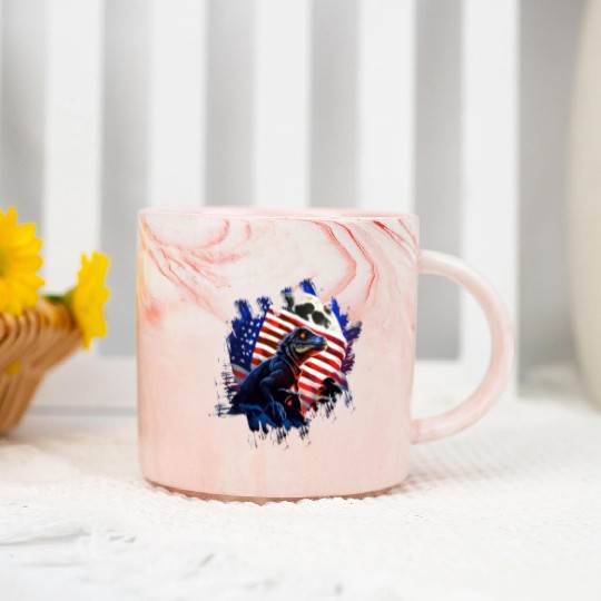 America lizard under Moon with American Flag Marble Mugs