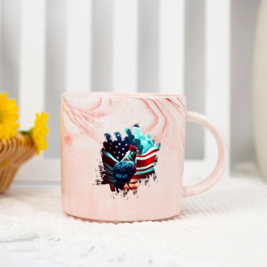 America chicken under Moon with American Flag Marble Mugs
