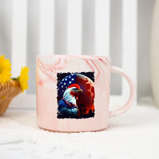 America chicken under Moon with American Flag Marble Mugs