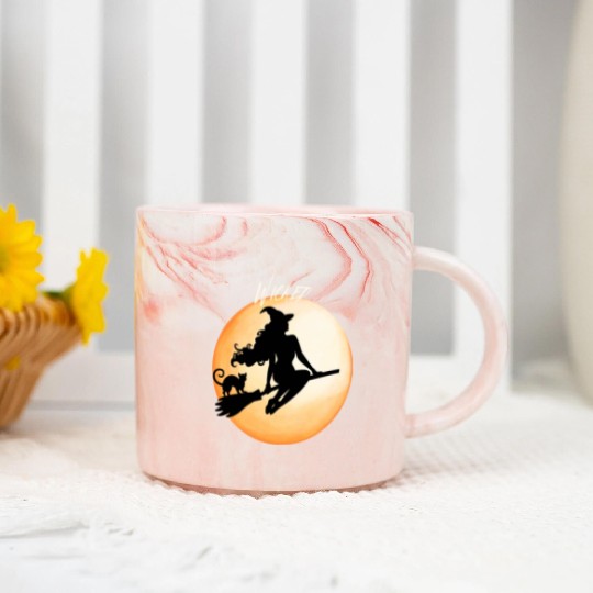 Wicked Cat Witch Funny Halloween Witch Marble Mugs