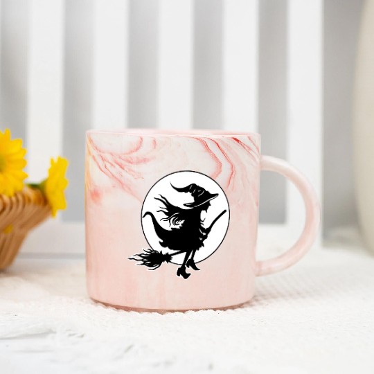 Witch Wizard Broom Halloween Marble Mugs