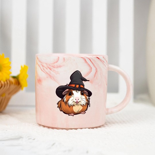 Cute Halloween guinea pig with a witch hat. Marble Mugs