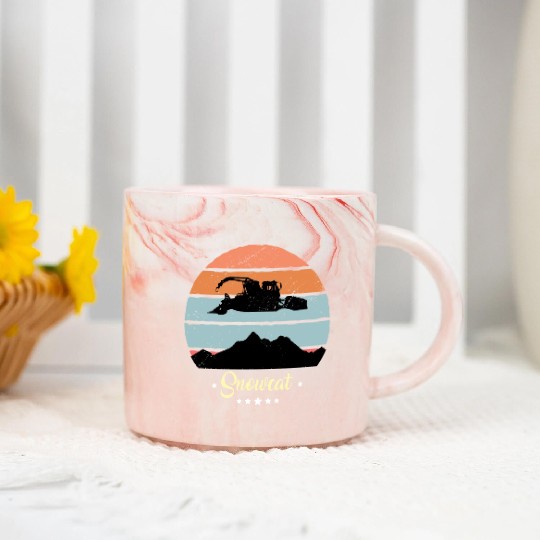 Snowcat Vintage Snow Vehicles Retro Sunset Marble Mugs