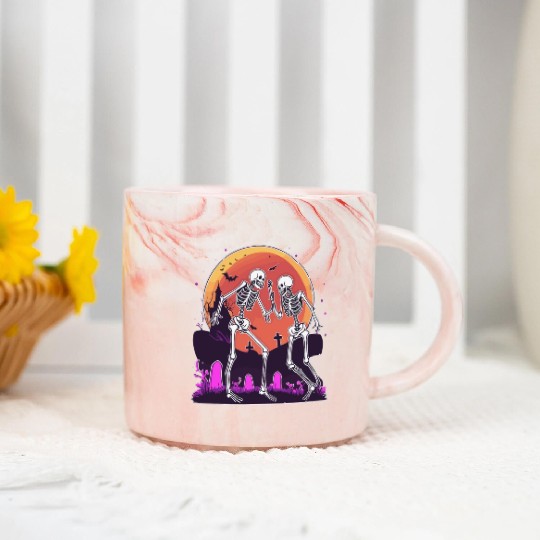 "Skeletal Dance-Off Under Neon Moon" Marble Mugs