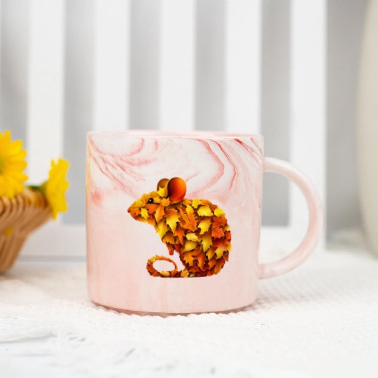 Cute mouse made of colorful autumn leaves Marble Mugs