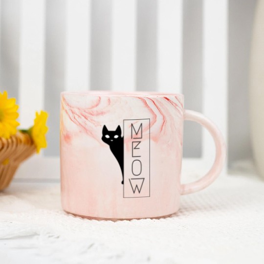 Meow Black Cats Marble Mugs