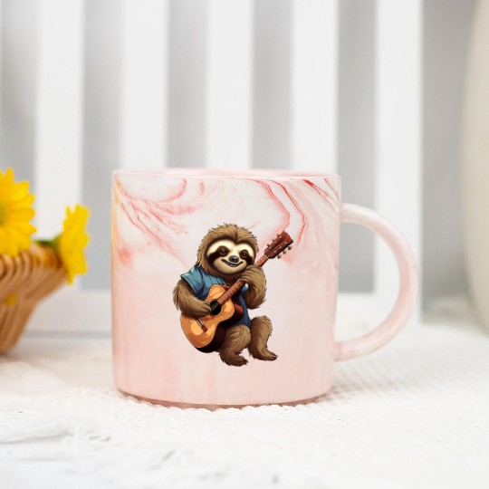 Sloth Guitar Player Marble Mugs