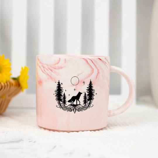 Wolf Forest Halloween Moon Fairy tale Marble Mugs