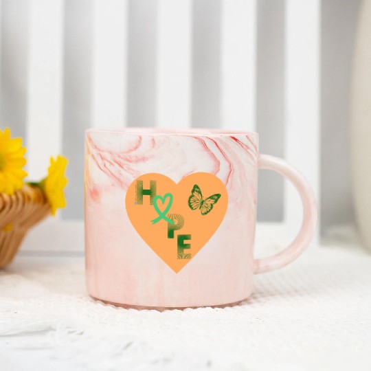 Liver Cancer Hope and Butterfly Heart Green/Orange Marble Mugs