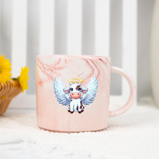cow angel wings farm halo Marble Mugs