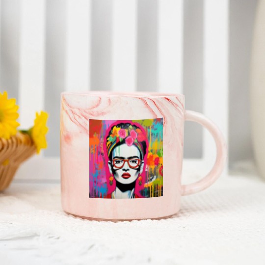 Frida Kahlo style urban art colorfull graffiti Marble Mugs