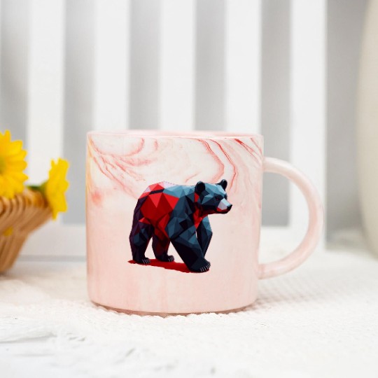 Wild Brown Bear Geometric Red Marble Mugs