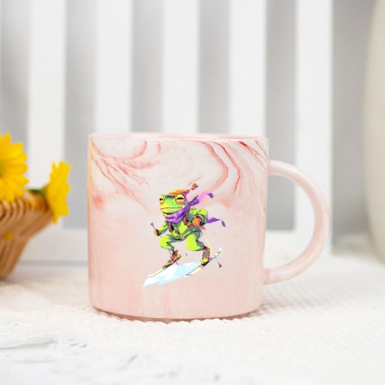 Frog Skiing Skier Ski Winter Snow Marble Mugs