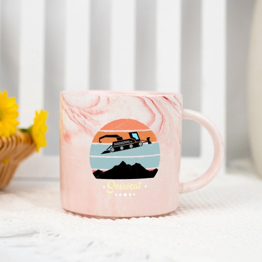 Snowcat Vintage Snow Vehicles Retro Sunset Marble Mugs