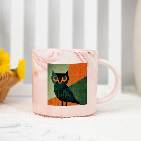 Mod Owl: Orange Beak Owl Marble Mugs