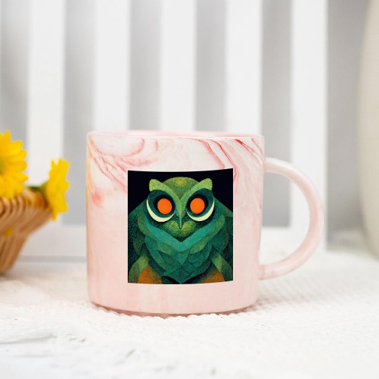 Mod Owl: Feathery Orange-Eyed Owl Marble Mugs