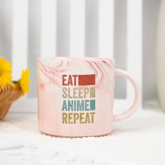 Vintage Retro Eat Sleep Anime Repeat Gift Funny Marble Mugs
