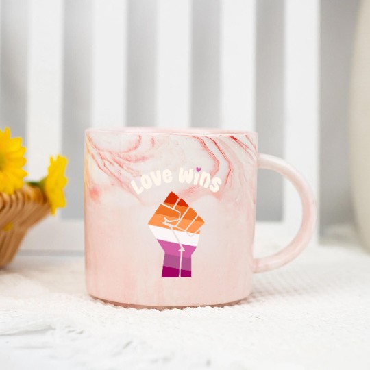 Love Wins Lesbian Pride Fist Design for Equality Marble Mugs