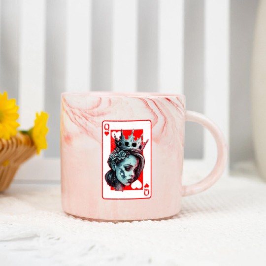 Queen of Hearts Creepy Poker Card Game Halloween Marble Mugs