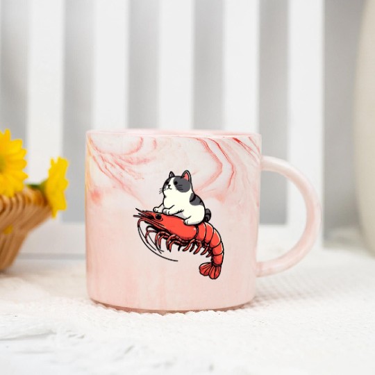 Cat rides shrimp Marble Mugs