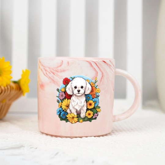 Bichon Frise Floral Flower Cute Colorful Puppy Dog Marble Mugs