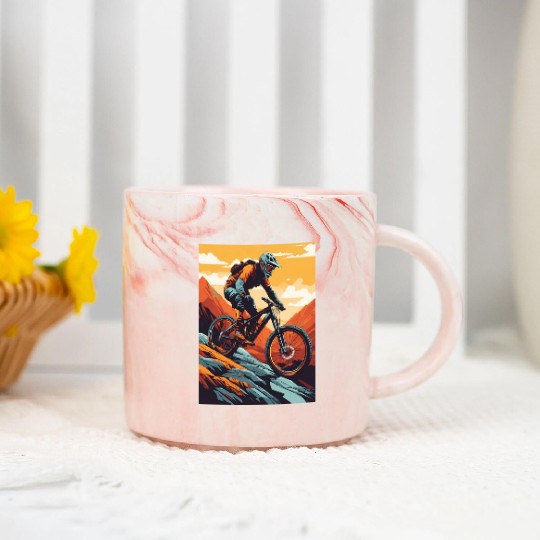 Downhill Delights: Mountain Bike Adventure Marble Mugs