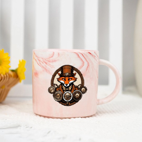 Steampunk Fox / Animal / Bronze / Old School Marble Mugs