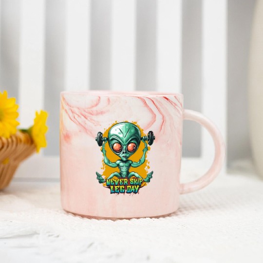 Never skip leg day, Gym Workout, Alien gym Marble Mugs