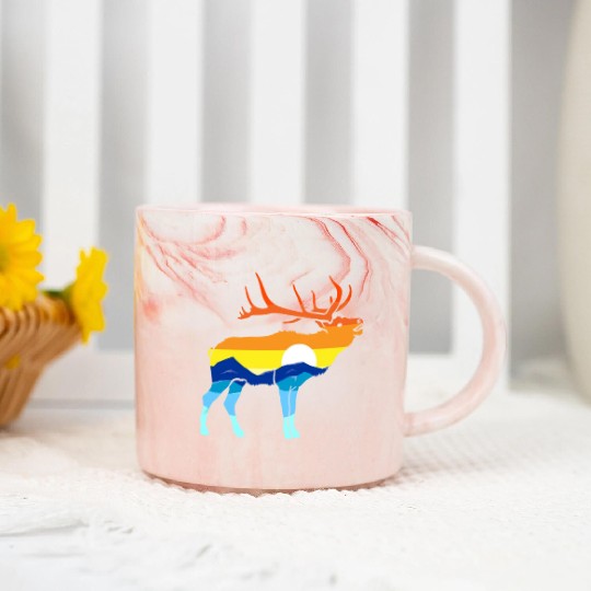 Camping Hiking Retro Mountains Outdoors Camp Elk Marble Mugs