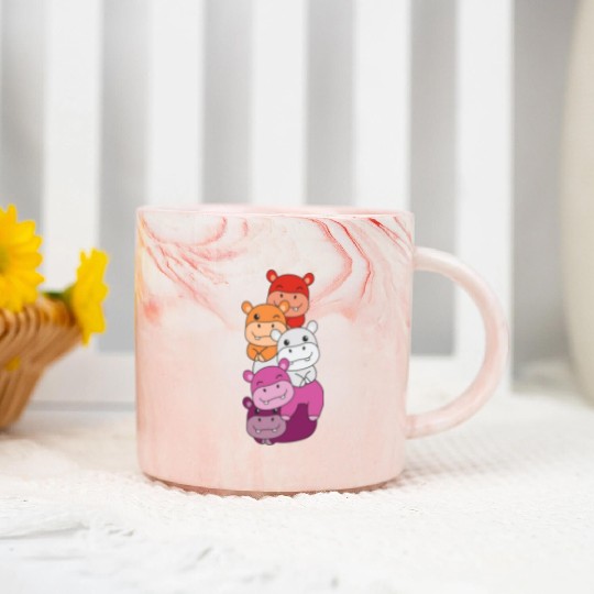 Lesbian Flag Pride Lgbtq Cute Hippo Marble Mugs