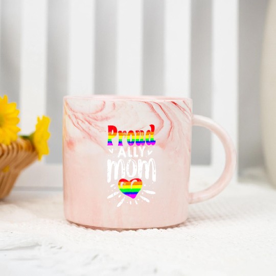 Retro Proud Ally Mom Rainbow Heart LGBT Gay Pride Marble Mugs