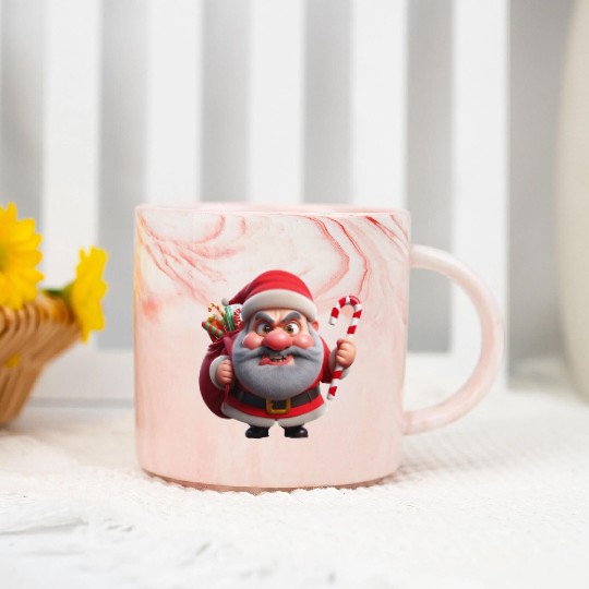 Crazy Santa with Candy Canes Marble Mugs