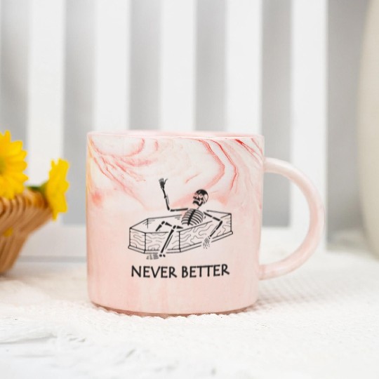 Never Better Skeleton Marble Mugs