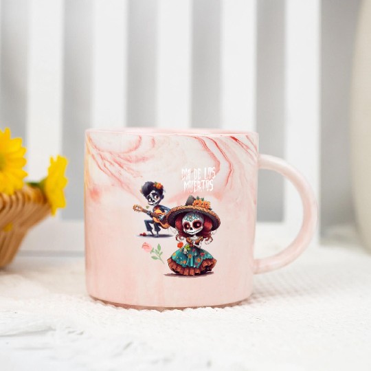 Vintage Mexican Day of the Dead skeleton Art Marble Mugs