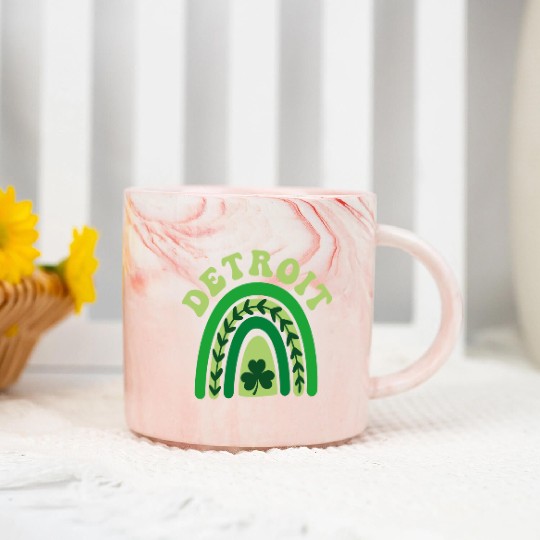 Detroit Michigan Irish Shamrock Kawaii Rainbo St Marble Mugs