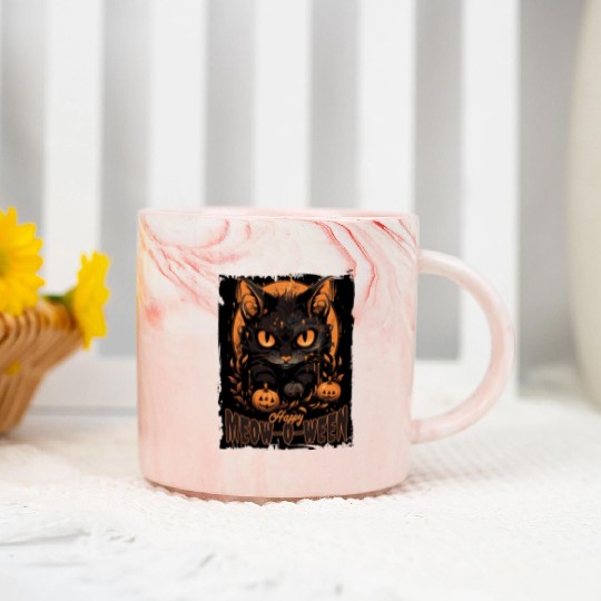 Happy Meow-o-Ween Cute Black Cat Party Costume Marble Mugs