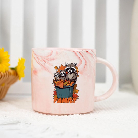 Autumn Trash Bin Adventure - Cute Raccoon Family Marble Mugs