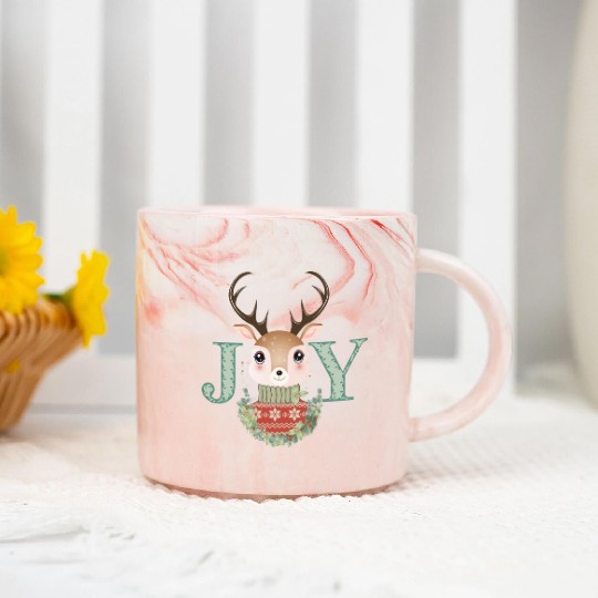 cute deer with sweater and Christmas wreath Marble Mugs