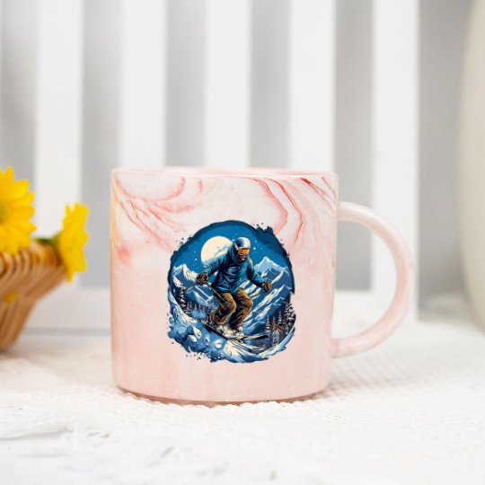 Skiing Off Piste Winter Fun for a Skiers Marble Mugs