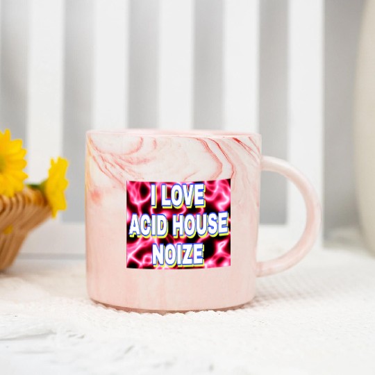 I LOVE ACID HOUSE NOIZE WHITE FONTS Marble Mugs