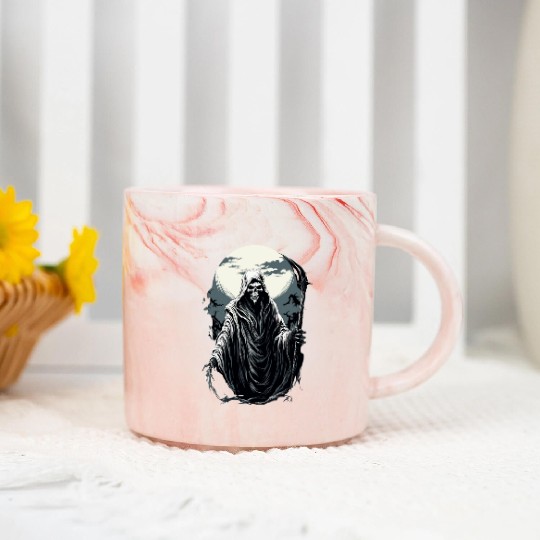 Spooky Halloween Grim Reaper Marble Mugs