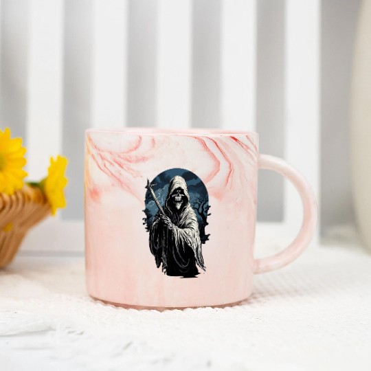 Spooky Halloween Grim Reaper Marble Mugs