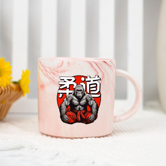 Judo Martial Arts Gorilla Japanese Text Red White Marble Mugs