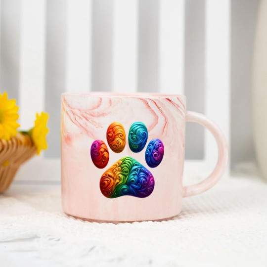 Colorful Paw Prints Edition Marble Mugs