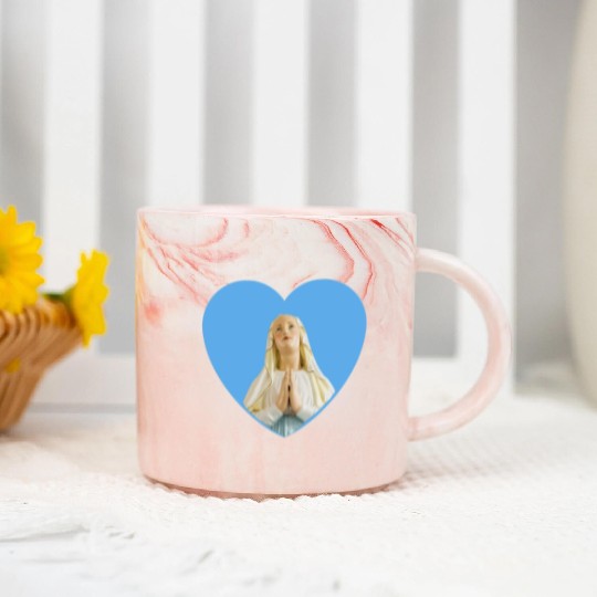 Virgin Mother Mary Praying Blue Heart Marble Mugs