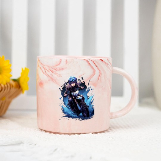 Dirt Bike Anime Girl Ice Racing Motorcycle Ice Marble Mugs