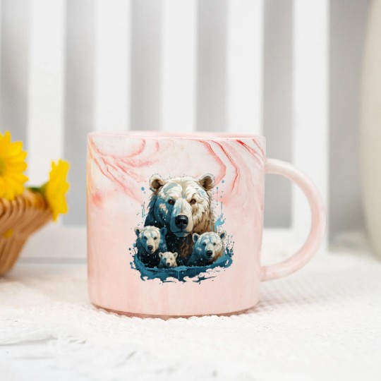 A Polar Bear Family Gift Bear Mom and Cubs Marble Mugs